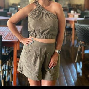 High Waist Olive Green Women's Shorts